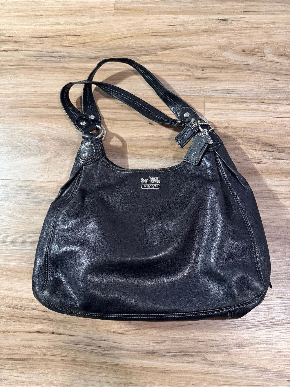 Coach Black Leather Double-Handle Shoulder Bag
